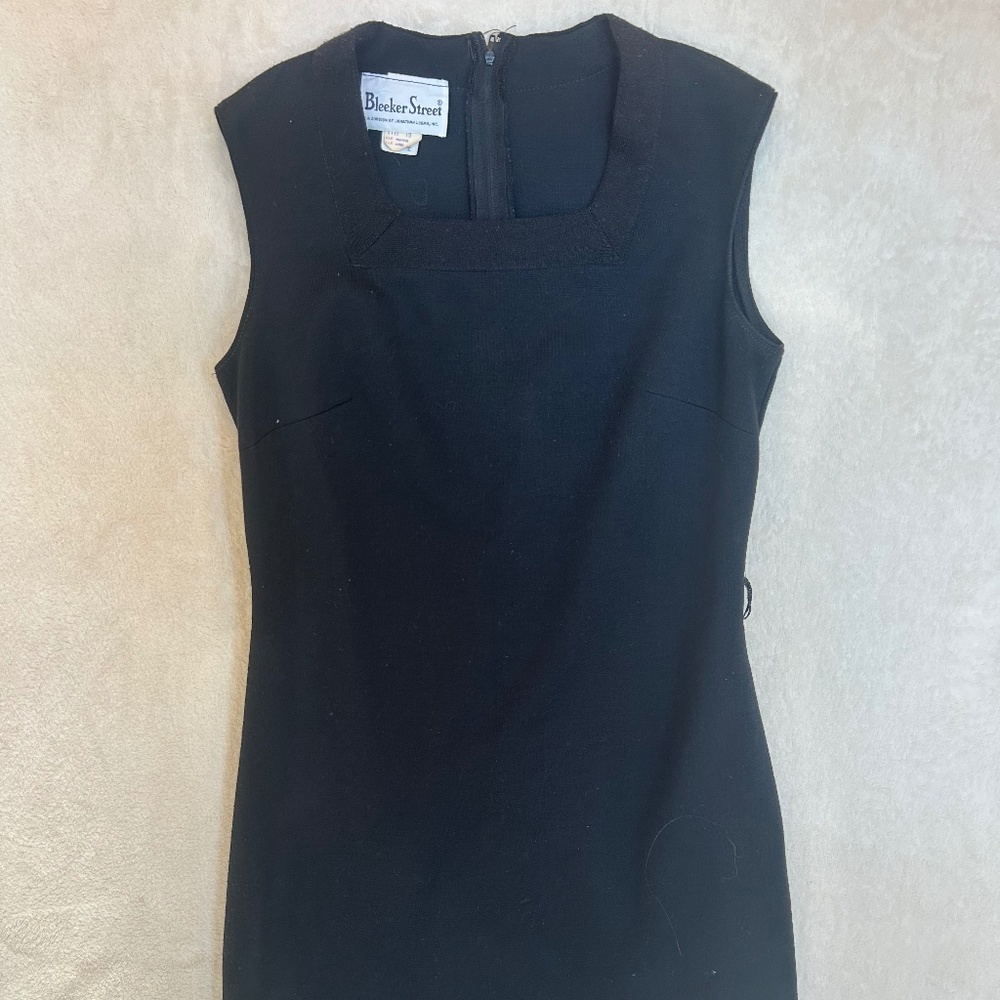Vintage Black Sheath Square Neck Mini 1960s Bleeker Street Dress Size 10